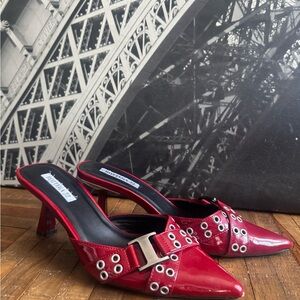 Stylish Red Heeled Mules